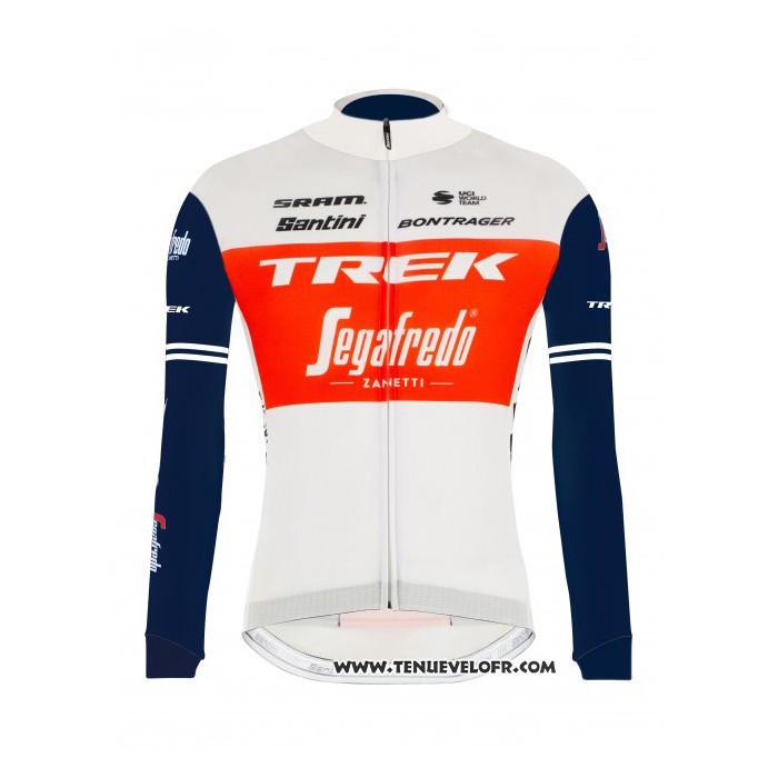 2021 Maillot Cyclisme Trek Segafredo Blanc Profond Bleu Manches Longues et Cuissard